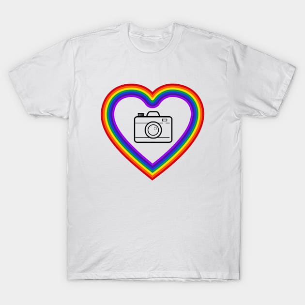 "Rainbow Heart with Camera" T-Shirt by MCsab Creations